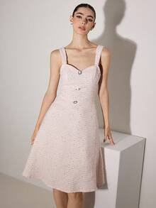 女士束腰粉色连衣裙，无袖紧身连衣裙 - 粉色 - 查看 9