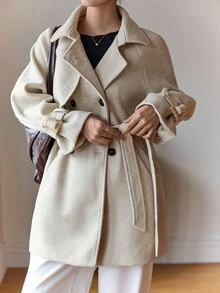 DAZY Chaqueta casual de mujer de unicolor con mangas raglán y doble botonadura, abrigos de mujer para otoño/invierno - Beis - Ver 6