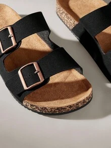 Solecia 时尚扣平底软木拖鞋，度假风格夏季男士沙滩带户外休闲凉鞋 - 黑色 - 查看 5