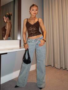 SHEIN BAE Solid Color Lace Sexy Fitted Cropped Camisole Top For Women