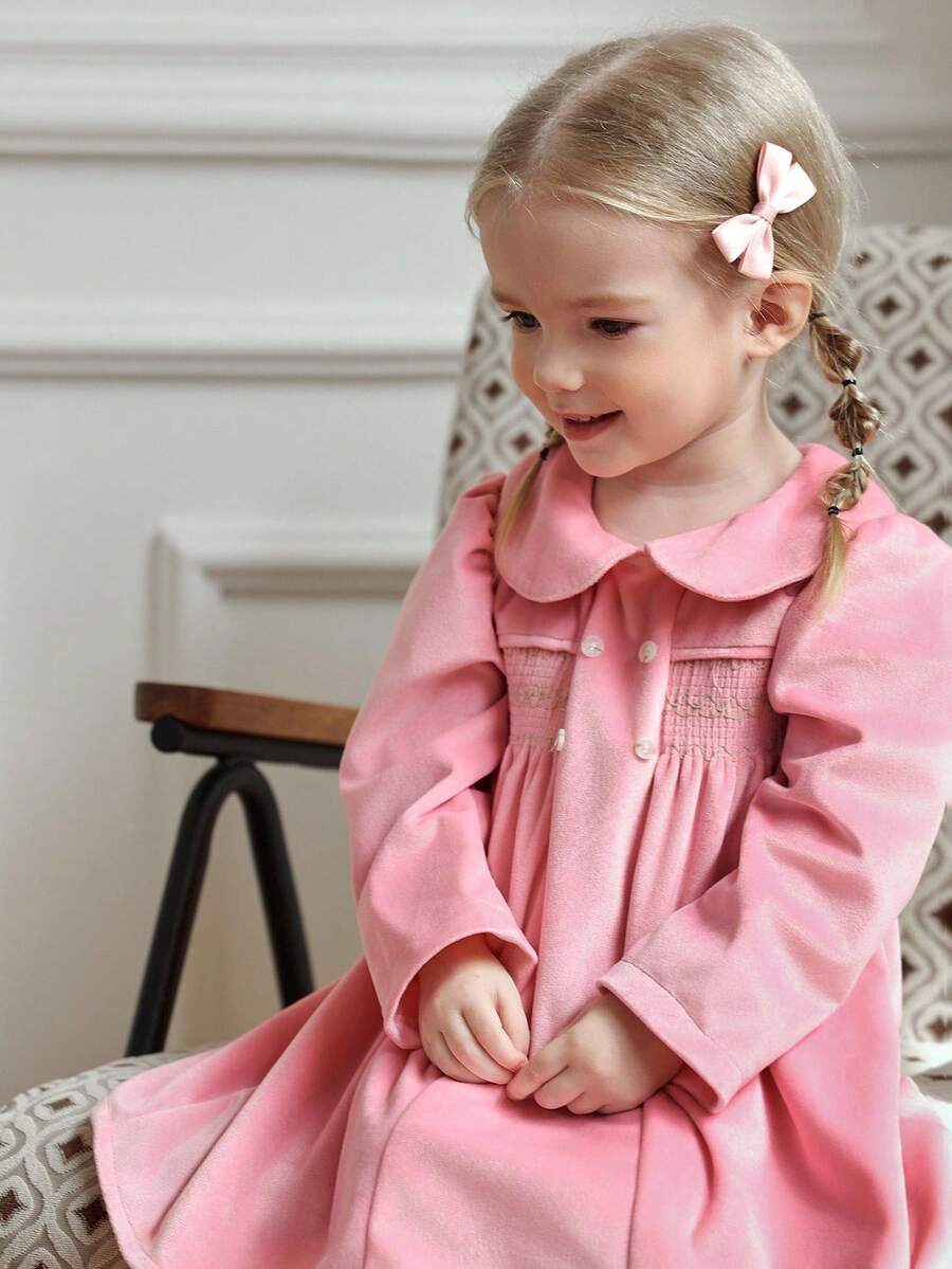 Souflis Souflis French Classic Elegant Peter Pan Collar Delicate Pleated Light Pink Dress Pink Dress For Toddler Girl Pink Toddler Girl Dress Baby Girl Pink Dress  Pink Baby Girl Clothes Fall Winter