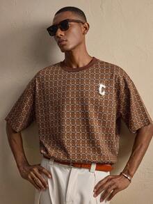 AKNOTIC 男士休闲宽松圆领短袖T恤，夏季 - 咖啡棕 - 查看 1