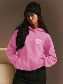 Athîral Women's Hooded Sweatshirt, Minimalist Fashion Casual Everyday Wear In Fall/Winter - Pink - View 6