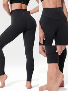 GLOWMODE 28" FeatherFit™-Warm High Waist Leggings With Side Pockets Low Impact Yoga Daily Autumn Winter - Black - View 8