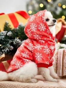 PETSIN 1 pieza Sudadera con capucha de felpa con estampado de copos de nieve rojo navideño para gatos y perros - Multicolor - Ver 5