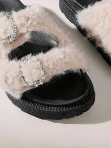 Solecia Zapatillas de plataforma con pedrería brillante y diseño retro para mujer - Caqui - Ver 5