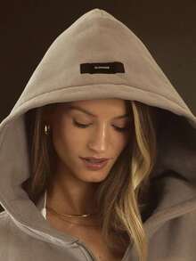 GLOWMODE 厚重羊毛超大连帽夹克，侧口袋，加厚保暖，冬季 - 卡其色 - 查看 9