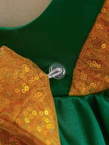 Glamorique Kids Girls Christmas Princess Dress,Sage Green,Summer,Elegant,7th Birthday Party Wear Santa New Year's Dress Satin Gold Sequin Flutter Sleeves Bow Back - Dark Green - View 9