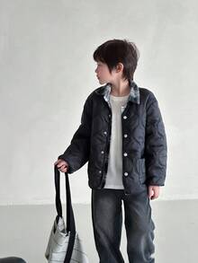 1pc Boys' Quilted Diamond Pattern Casual Padded Coat Fall Winter - Black - View 4