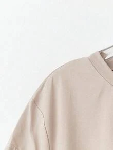 Flirla 加大码纯色圆领不对称褶皱短袖 T 恤和阔腿裤两件套，休闲百搭宽松度假日常穿着，夏季