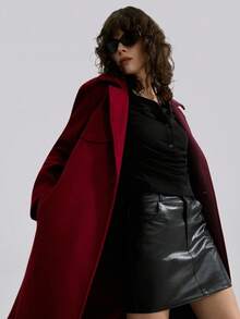 Airlisse Women's Autumn Red Lapel Tie-Waist Overcoat