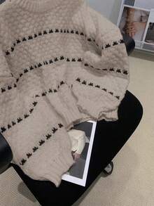 EMERY ROSE Loose Fit Crew Neck Long Sleeve Top, Casual Style - Multicolor - View 4