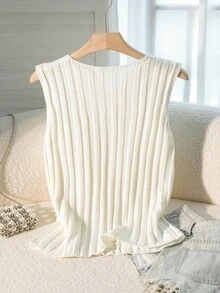 Resyla 时尚休闲度假优雅女士圆领珍珠针织毛衣背心 - 白色 - 查看 2