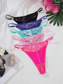 SHEIN 5 pièces/set Culottes tanga en dentelle confortables pour femmes