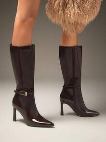 SHUZIA Giày bốt cao gót mũi nhọn, khóa kim loại, quyến rũ, gợi cảm dành cho nữ - màu nâu - Xem 4