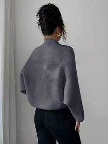 Elenzga 女式蝙蝠袖开衫，百搭，优雅，适合度假，节日，高端品牌，针织毛衣 - 灰色 - 查看 2