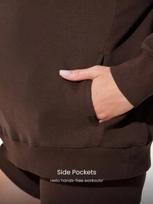 GLOWMODE Sudadera holgada de forro polar de media cremallera de longitud hasta la cadera con bolsillos laterales, de uso diario y casual para otoño e invierno - Marrón - Ver 4