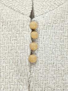 Xyvia 女式粗花呢立领收腰小蘑菇扣设计常规版型简约商务休闲优雅通勤风格西装外套，专业办公室穿着，秋冬 - 白色 - 查看 8