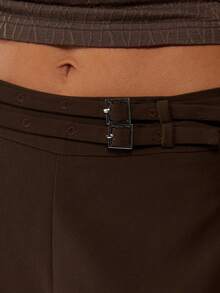MISSGUIDED Pantalones palazzo de cintura alta y pierna ancha con detalle de hebilla para atuendos de oficina, negocios y casual en otoño e invierno - Café integral - Ver 6