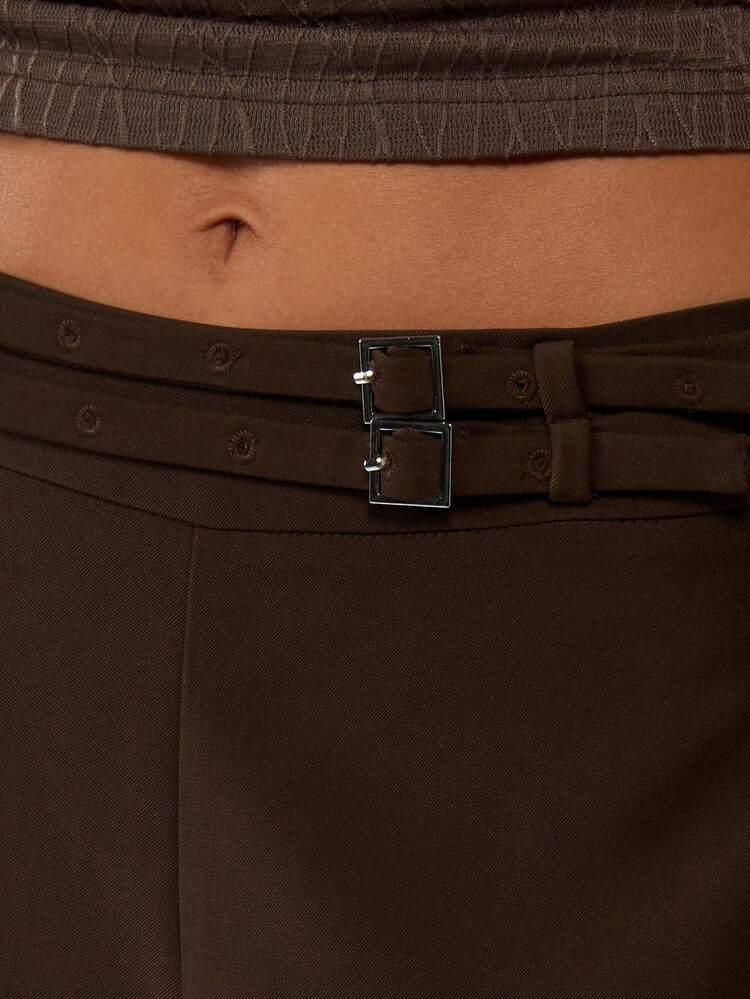 MISSGUIDED Pantalones palazzo de cintura alta y pierna ancha con detalle de hebilla para atuendos de oficina, negocios y casual en otoño e invierno