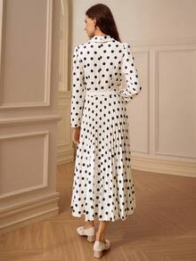 Penseblé Ladies Polka Dot Dress V-Neck Pleated Skirt - Multicolor - View 2
