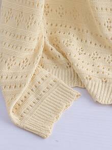 GlowEve CURVE Plus Size Women Casual V-Neck Single-Breasted Hollow Out Yellow Cardigan, Autumn Winter Fall - Apricot - View 3