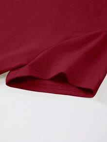 INAWLY Women's Solid Color Round Neck Short Sleeve Casual T-Shirt, Summer - Burgundy - View 5