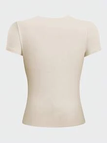 Jouncy 女士休闲百搭杏色修身圆领短袖T恤 - 杏色 - 查看 2