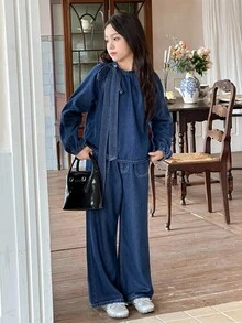 DAZY Tween Girl Fashion Design Casual Denim Set Fall/Winter - Blue - View 3
