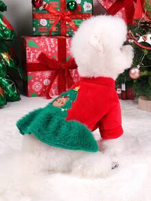 PETSIN PC猫狗通用宠物秋冬衣服可爱圣诞树小狗裙圣诞连衣裙舒适秋冬保暖连衣裙 - 紅綠 - 查看 5