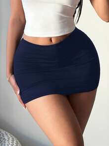 SHEIN SXY 女式黑色性感休闲迷你紧身裙（配紧身裤） - 藏蓝色 - 查看 4