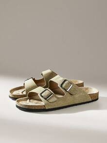 Solecia Men's Adjustable Buckle Design Casual Flat Sandals - Khaki - View 1