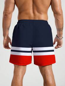 Surfspeed Men's Contrast Color Casual Beach Shorts, Holiday - Navy Blue - View 2