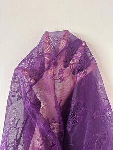 Seduluxe 2pcs Set: 3D Floral Lace Robe + Fishbone Waist Design Lace Camisole Nightgown - Purple - View 7