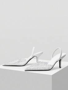 MOTF Tacones de aguja con malla y strass para mujer, ideales para fiestas, adecuados para Halloween - Blanco - Ver 4