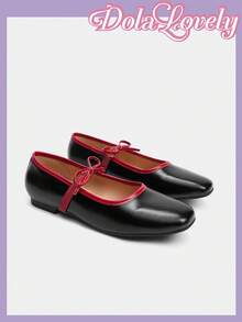 Dola Lovely 女士春季新款可爱缎面蓝色交叉金属扣芭蕾平底鞋，加大码优雅甜美女士平底鞋 - 黑色 - 查看 7