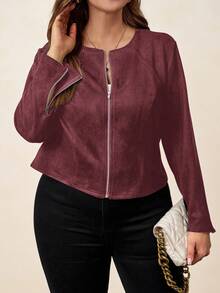 SHEIN Clasi Veste  noire grande taille, élégante pour les déplacements quotidiens et les tenues de bureau en automne/hiver - Bordeaux - Voir 6