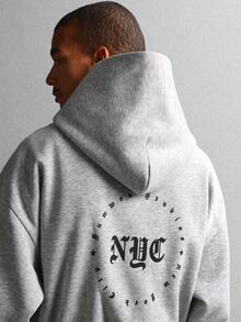 SUMWON Premium Relaxed Fit Classic NYC Logo Cropped Hoodie With Circular Back Design Urban Streetwear Daily Essential Layering Winter Fall Casual - Light Grey - View 1