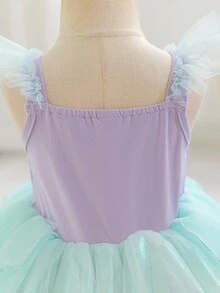 Glamorique Kids 女婴公主裙，吊带短袖，紫色，圣诞节女婴裙，派对礼服，新年礼服，圣诞儿童礼服，正式礼服，舞台表演礼服，优雅连衣裙 - 綠色 - 查看 3