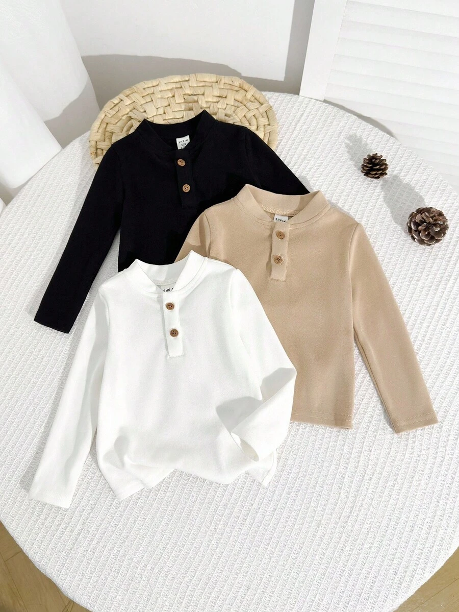 SHEIN 3 件套男婴休闲纯色柔软针织圆领开衫套装,舒适百搭百搭服装,适合秋冬季 - 彩色 - 查看 1