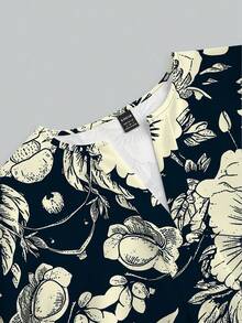 Koszula damska Glamance STROM NIGHT w kolorze niebieskim z długim rękawem i dekoltem w serek, z nadrukiem w kwiaty i rośliny w stylu boho, jednolity kolor, odpowiednia na zewnątrz, do biura, na co dzień, w podróż, na lotnisko, na ulicę, na jesień - Wielokolorowe - Zobacz 4