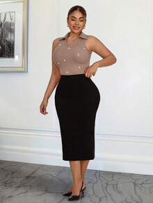 Xyvia Women's Elegant Back Slit Design Fleece Sweater & Bodycon Skirt Set, Suitable For Commute, Daily Wear, And Dates, Autumn/Winter - Black - View 6