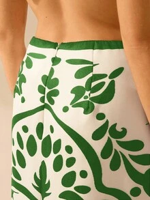 CAJUNI Váy dài xẻ tà in họa tiết Boho cổ điển thường ngày dành cho nữ - màu xanh lá - Xem 5