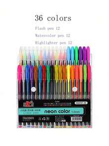 12Pcs/18Pcs/24Pcs/36Pcs/48Pcs/60Pcs Glitter Gel Pen & Fluorescence Pen, A Variety Of Colors To Choose From,Back To School - Multicolor - View 10