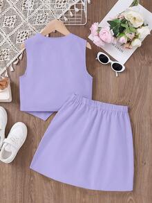 SHEIN 少女上衣，褶裥下摆，优雅两件套