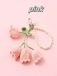 POKOJA LAND 1PC  Lily Of The Valley Keychain 4 Flowers Pearl Chain Crochet Bag Charm Korean Style Ins Aesthetic Cute Handmade Gift Spring Summer Accessory Unique - Multicolor - View 8