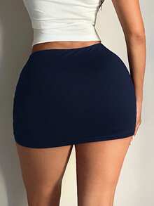 SHEIN SXY 女式黑色性感休闲迷你紧身裙（配紧身裤） - 藏蓝色 - 查看 2