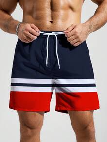 Surfspeed Men's Contrast Color Casual Beach Shorts, Holiday - Navy Blue - View 3