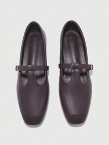 CUCCOO BIZCHIC Damen Quadratische Spitze Flache Niedriger Absatz Slip-On Loafer, Bequem & Vielseitig, Kaffee/Schwarz Farbe, Leicht für den Arbeitsweg