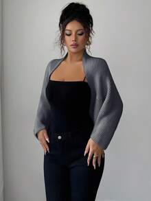 Elenzga 女式蝙蝠袖开衫，百搭，优雅，适合度假，节日，高端品牌，针织毛衣 - 灰色 - 查看 3